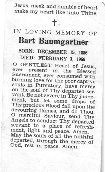 Baumgartner, Bart, Prayer Card